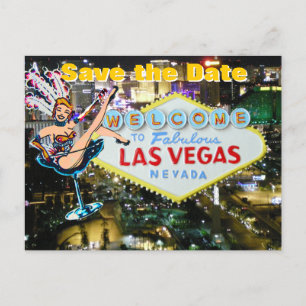 Vegas Strip Wedding Save the Date Showgirl Ankündigungspostkarte