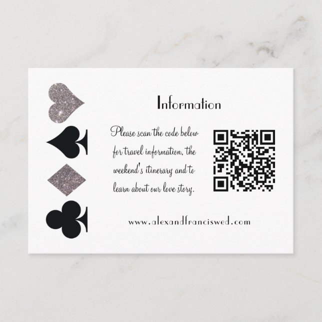 Vegas Wedding Black and Silver QR Code Information Begleitkarte (Vorderseite)
