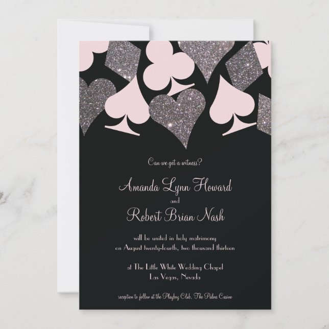 Vegas Wedding Black Pink and Silver Imitats Glitze Einladung (Vorderseite)