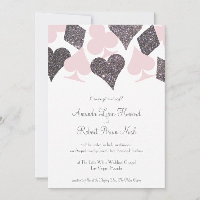 Vegas Wedding Blush Pink und Silver Imitats Glitze Einladung (Vorderseite)