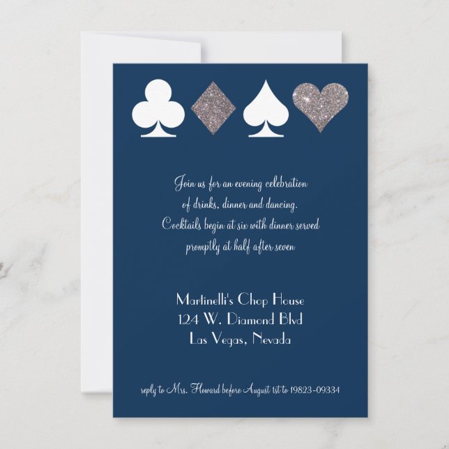 Vegas Wedding Celebration Navy Silver Imitats Glit Einladung (Vorderseite)