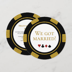 Vegas Wedding Elopement Announce Gold Poker Chip Einladung