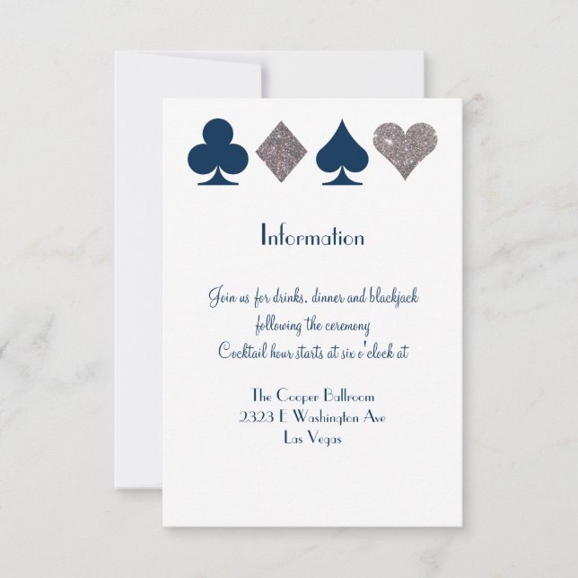Vegas Wedding Navy Blue Silver Extra Info Card Einladung (Vorderseite)