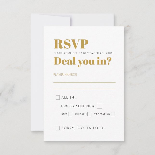 Vegas Wedding Party Spaß? Schwarz und Gold RSVP Karte (Vorderseite)