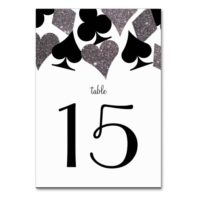 Vegas Wedding Reception Imitate Glitzer Silver Tischnummer (Vorderseite)