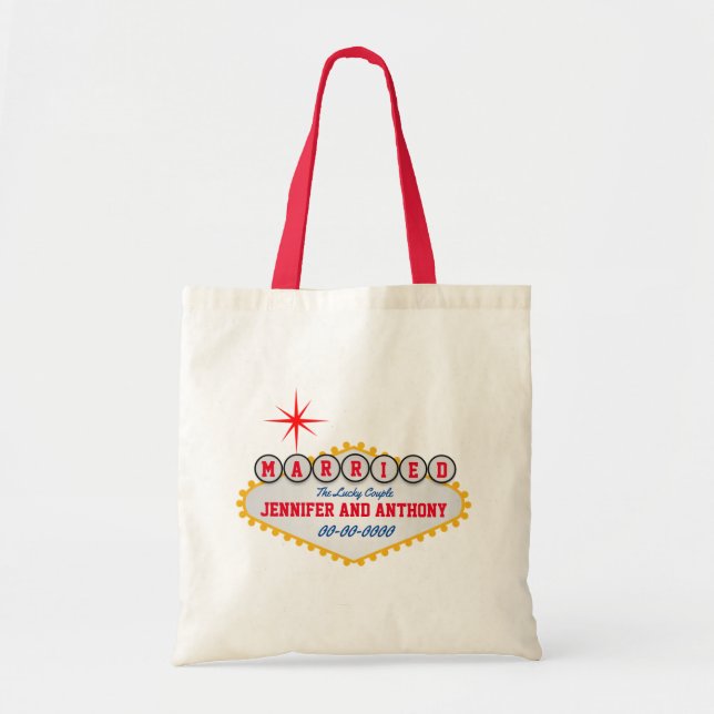 Vegas Welcome Sign Verheiratet Personalisieren Tragetasche (Vorne)
