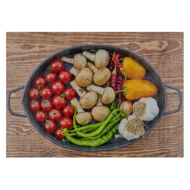 Vegetable Casserole Dish Graphic with Wood Effect Schneidebrett (Vorderseite)
