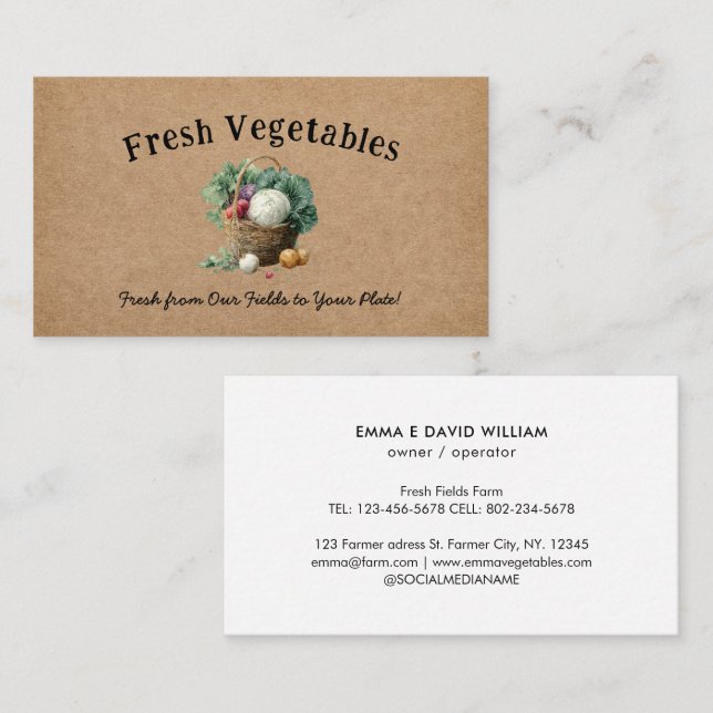 Vegetable Farm Market Agriculture Business Card Visitenkarte (Vorne/Hinten)