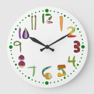 Vegetable Kitchen Wall Clock for Gardeners Vegans Große Wanduhr