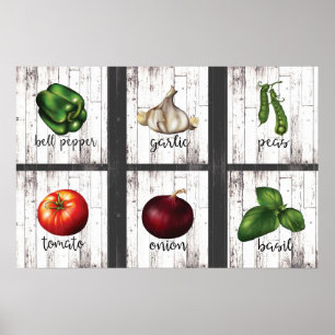 Vegetables & Herbs Rustic Modern Kitchen Wall Art Poster
