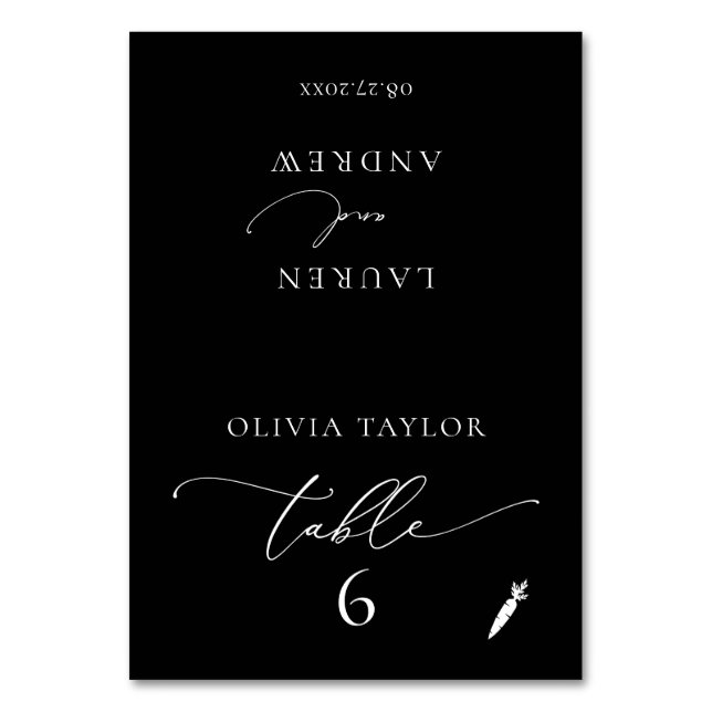 Vegetarian Black Minimalistisch Wedding Tischnumme Tischnummer (Vorderseite)