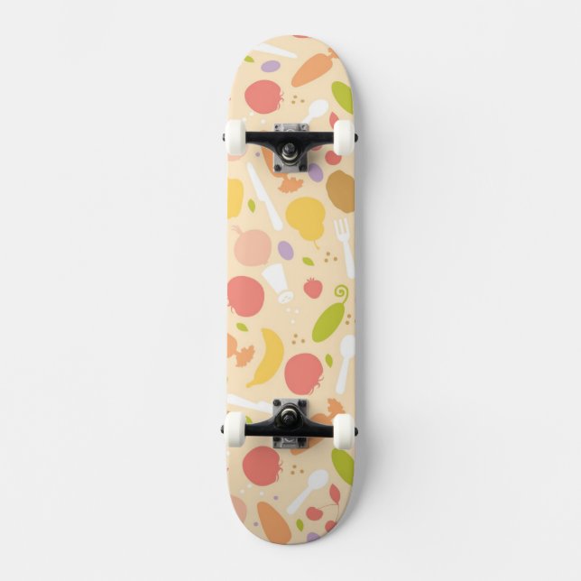 Vegetarier, der Musterhintergrund kocht Skateboard (Vorderseite)