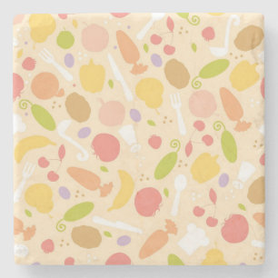 Vegetarier, der Musterhintergrund kocht Steinuntersetzer