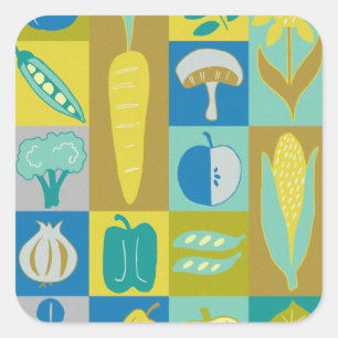 Veggie Blocks II Quadratischer Aufkleber
