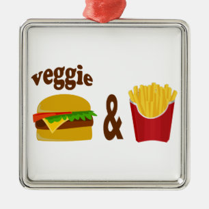 Veggie Burger and Fries Silbernes Ornament