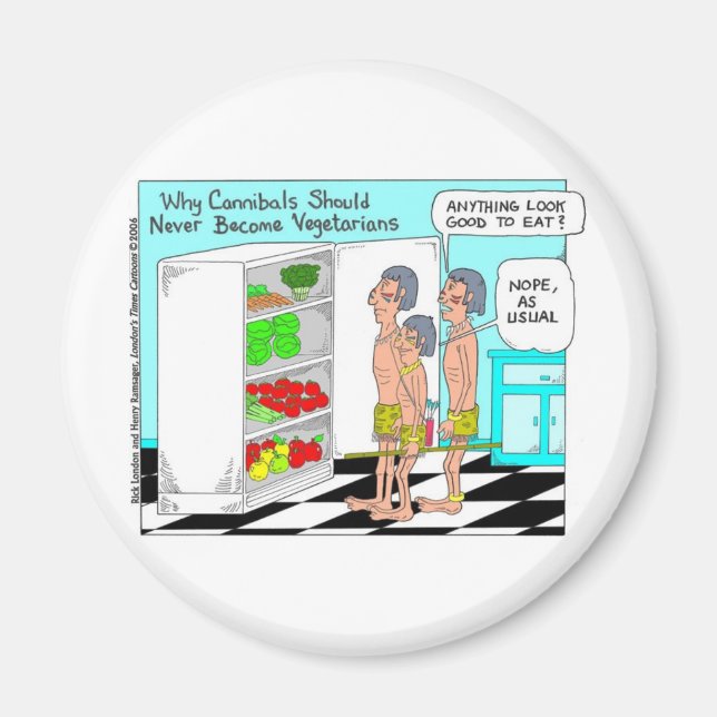 Veggie Cannibals Funny Offbeat Cartoon Geschenke Magnet (Vorne)