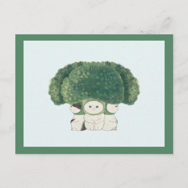 Veggie Cats Postcard -broccoli cat- Postkarte (Vorderseite)