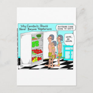 Veggie Kannibalen Lustige Abseitige Cartoon Gesche Postkarte