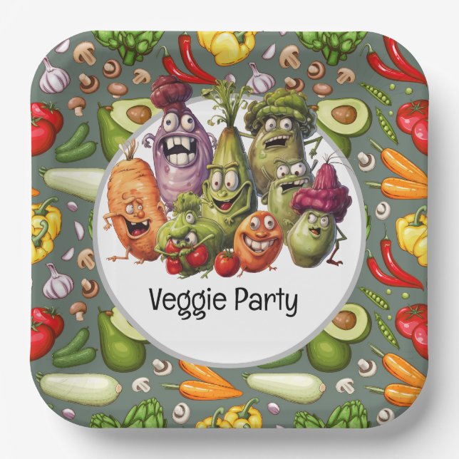 Veggie Party für vegetarisch lustig Pappteller (Vorderseite)