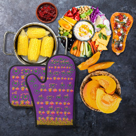 Veggie-Truthühner und Sonnenblumen lila Ofenhandschuh & Topflappen-Set