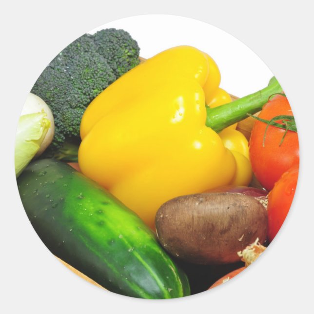Vegtables in einem Korb Runder Aufkleber (Vorderseite)