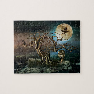 Vegvisier Tree Moon Landschaft Puzzle