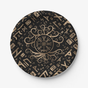 Vegvisir Baum des Lebens Yggdrasil und der Runen Pappteller