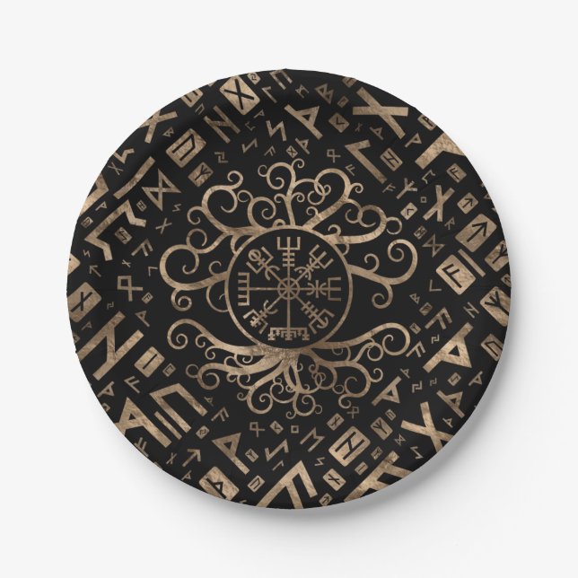 Vegvisir Baum des Lebens Yggdrasil und der Runen Pappteller (Vorderseite)