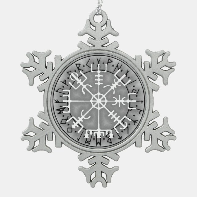 Vegvísir Isländisch Magischer Amuletstave Schneeflocken Zinn-Ornament (Vorderseite)