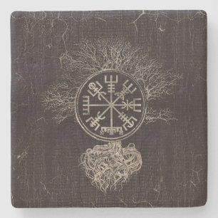 Vegvisir mit Baum des Lebens Yggdrasil Steinuntersetzer