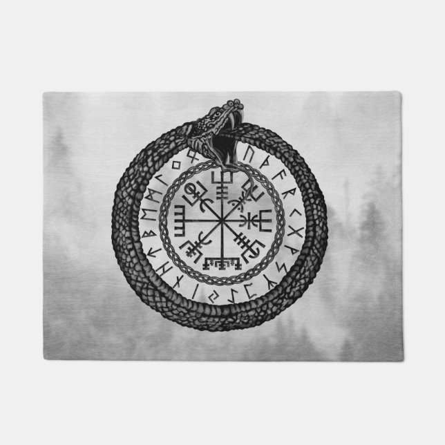 Vegvisir mit Ouroboros und Runen - Grayscale Fußmatte (Vorderseite)