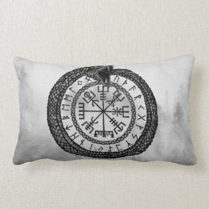 Vegvisir mit Ouroboros und Runen - Grayscale Lendenkissen