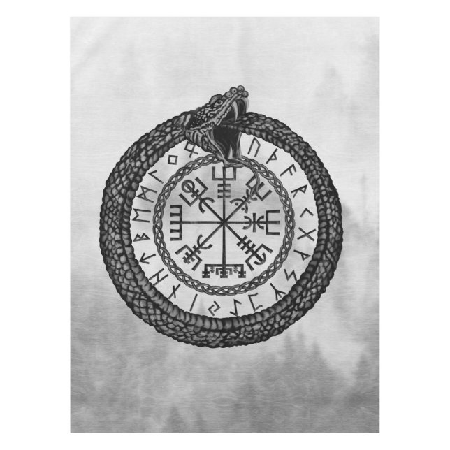 Vegvisir mit Ouroboros und Runen - Grayscale Tischdecke (Vorderseite)