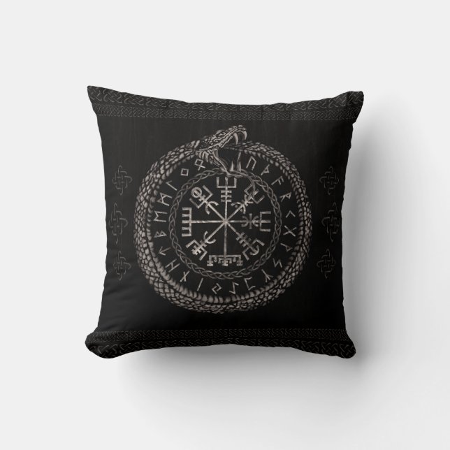 Vegvisir mit Ouroboros und Runen Kissen (Vorderseite)
