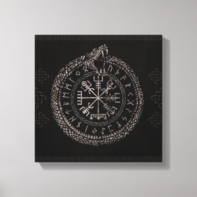 Vegvisir mit Ouroboros und Runen Leinwanddruck (Vorderseite)