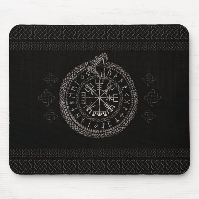 Vegvisir mit Ouroboros und Runen Mousepad (Vorne)