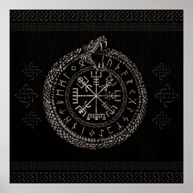 Vegvisir mit Ouroboros und Runen Poster (Vorne)