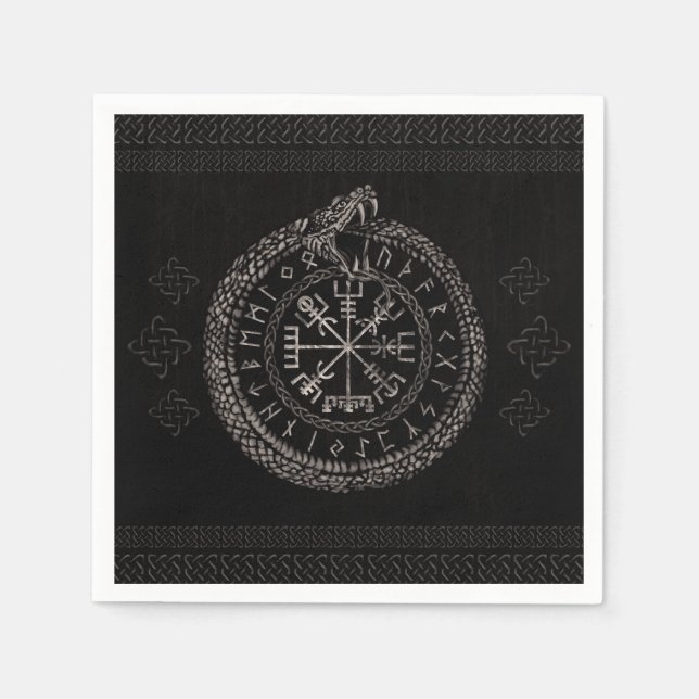 Vegvisir mit Ouroboros und Runen Serviette (Vorderseite)