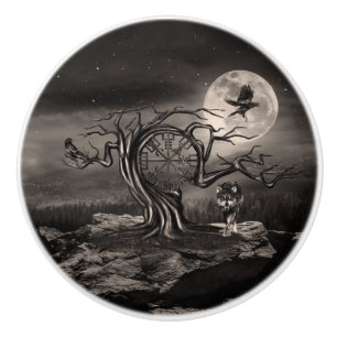 Vegvisir Tree Moon Landschaft - Sepia Keramikknauf
