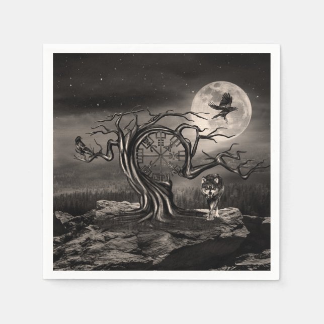 Vegvisir Tree Moon Landschaft - Sepia Serviette (Vorderseite)