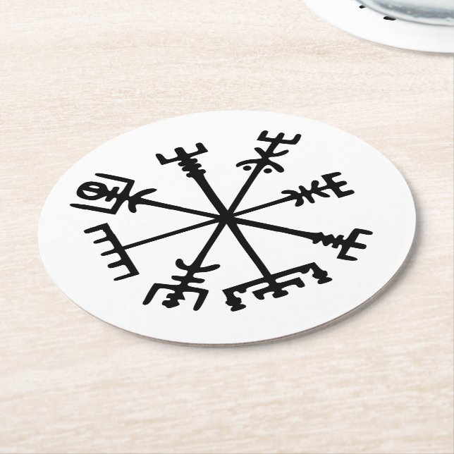 Vegvísir (Viking Compass) Runder Pappuntersetzer (Angewinkelt)