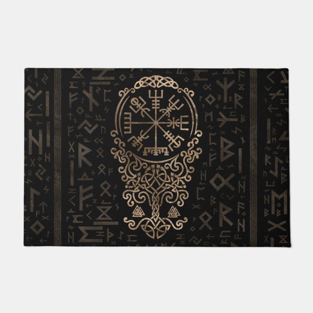 Vegvisir - Viking-Kompass auf Futhark Muster Fußmatte (Vorderseite)