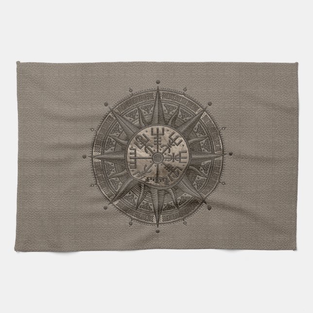 Vegvisir - Viking-Kompass - beige Leder und Gold Geschirrtuch (Horizontal)