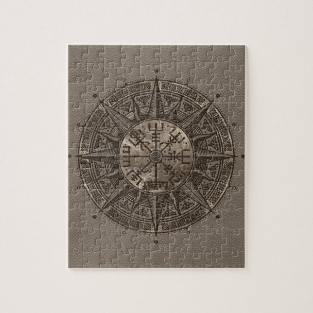 Vegvisir - Viking-Kompass - beige Leder und Gold Puzzle (Vertikal)