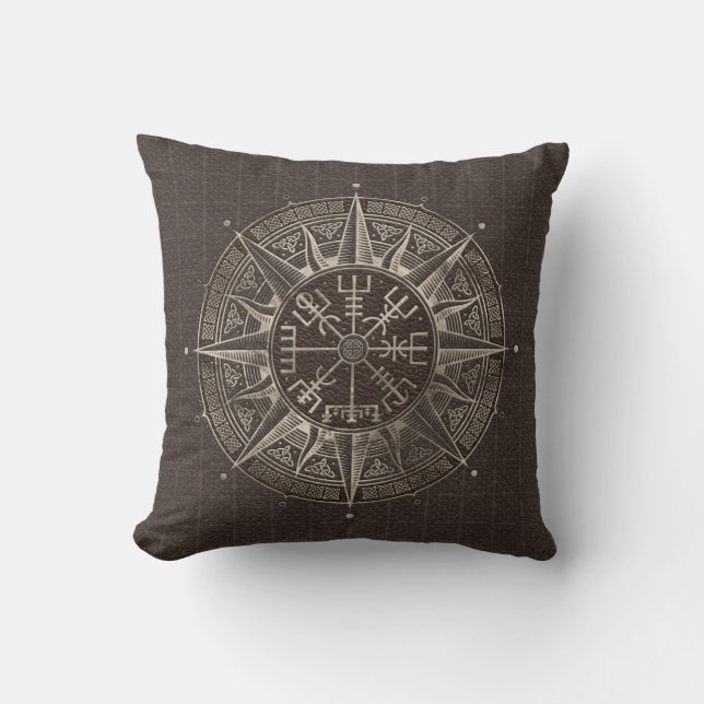 Vegvisir - Viking-Kompass - Brownleder und -gold Kissen (Vorderseite)