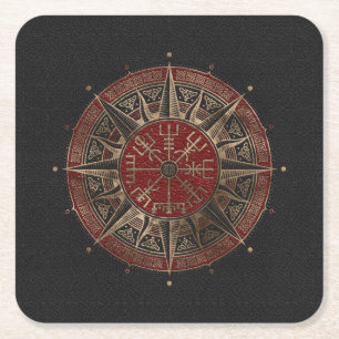 Vegvisir - Viking-Kompass - schwarzes und rotes Rechteckiger Pappuntersetzer