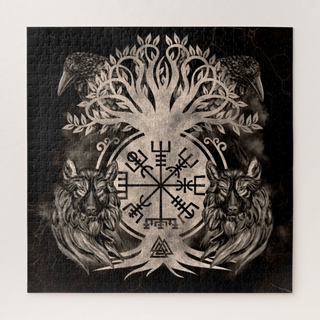 Vegvisir-Yggdrasil mit Ravens & Wölfen Puzzle (Vertikal)