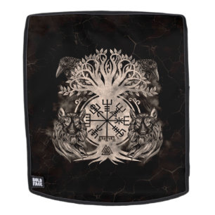 Vegvisir-Yggdrasil mit Ravens & Wölfen Rucksack