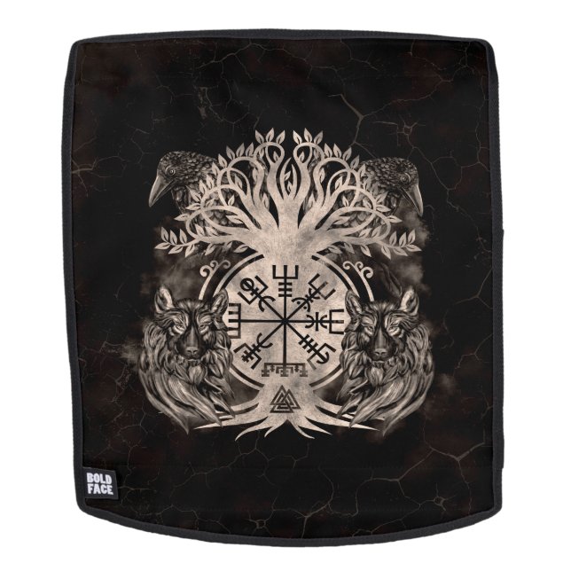 Vegvisir-Yggdrasil mit Ravens & Wölfen Rucksack (Abnehmbare Front)
