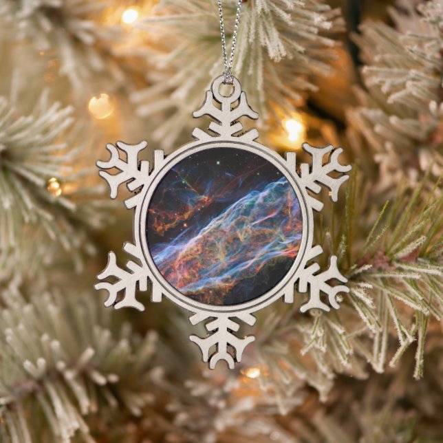 Veil Nebula Supernova Remnants Hubble Telescope Schneeflocken Zinn-Ornament (Baum)
